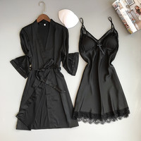 Sexy kobiety Rayon Kimono szlafrok biała panna młoda druhna suknia ślubna zestaw koronki wykończenia bielizna nocna Casual ubrania domowe bielizna nocna 5